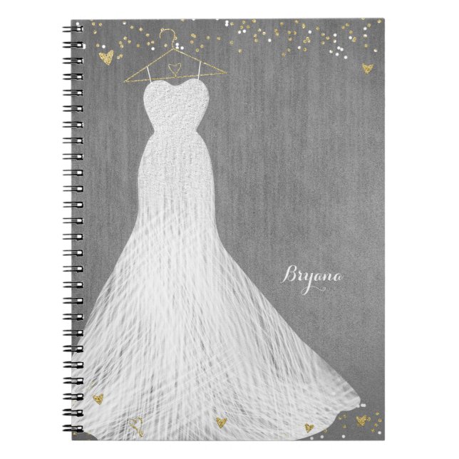Beautiful Dress on Gold Hanger Bridal Shower Notebook (Front)