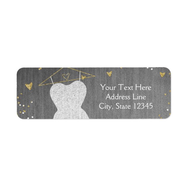 Beautiful Dress on Gold Hanger Bridal Shower Party Label (Front)