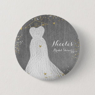 Beautiful Dress on Gold Hanger Bridal Shower Party Pinback Button