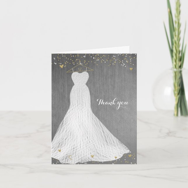 Beautiful Dress on Gold Hanger Bridal Shower Thank You Card (Front)