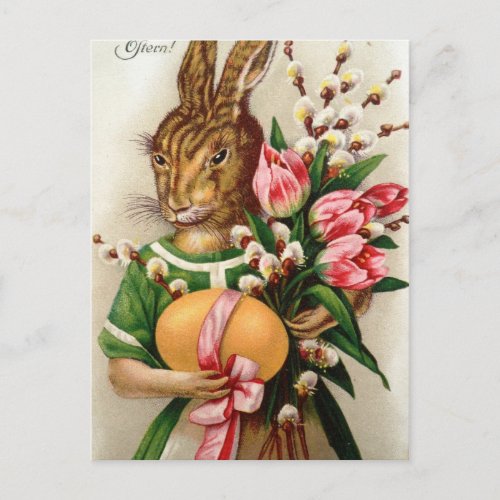Beautiful Dressed Easter Bunny Lady Holiday Postcard