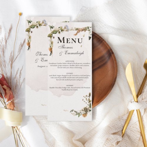 Beautiful Dried Summer Floral Wedding Menu
