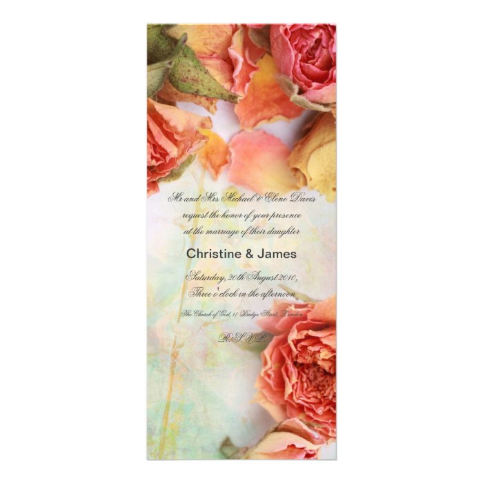 Beautiful dry roses, romantic wedding invitation