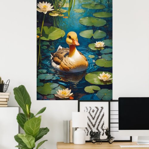 Beautiful Duck At The Pond Poster