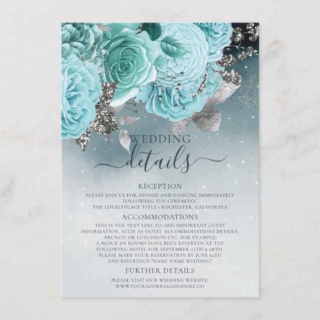 Beautiful Dusty Blue Floral Wedding Details Enclosure Card (Front)