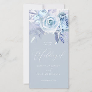 Beautiful Dusty Blue Floral Wedding Program