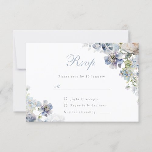 Beautiful Dusty Blue Flowers Elegant Wedding RSVP Card