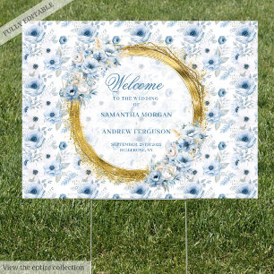 Beautiful dusty blue gold bohemian wedding welcome sign