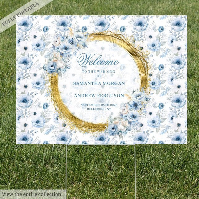 Beautiful dusty blue gold bohemian wedding welcome sign (Beautiful dusty blue gold bohemian wedding welcome Sign)