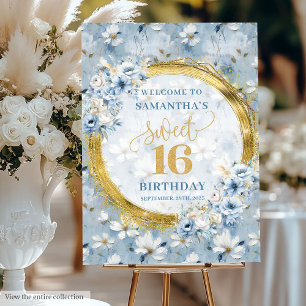 Beautiful Dusty Blue Gold Glitter Sweet Sixteen Foam Board