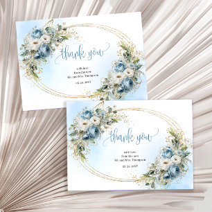 Beautiful Dusty Blue Gold Wedding thank you card