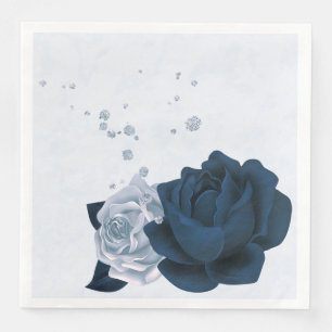 Beautiful dusty blue navy flowers & leaves paper paper dinner napkins