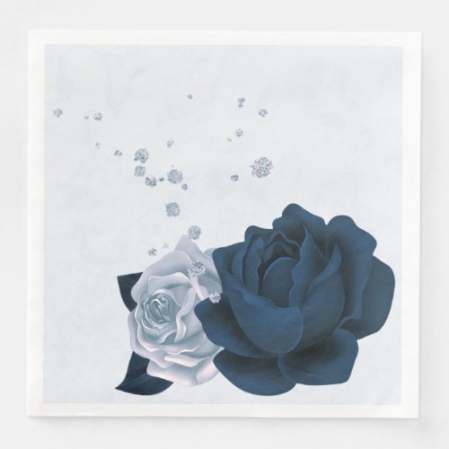 Beautiful dusty blue navy flowers  leaves  paper  paper dinner napkins