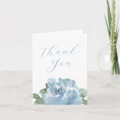 Beautiful Dusty Blue Watercolor Floral Baby Shower Thank You Card