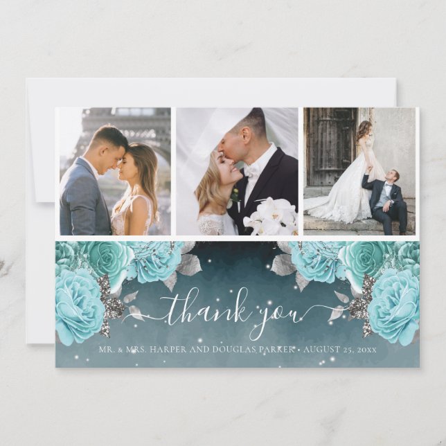 Beautiful Dusty Blue Wedding Thank you Card (Front)