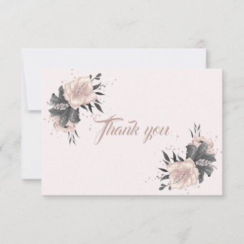 beautiful dusty pink grey tropical flowers thank you card