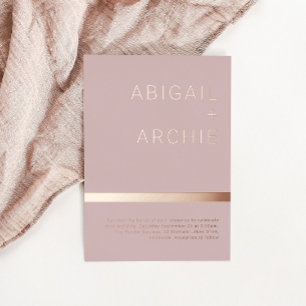 Beautiful Dusty Pink Rose Gold Minimalist Wedding Foil Invitation