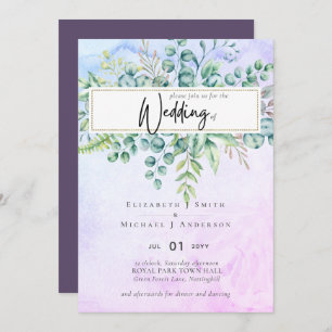 Beautiful Dusty Purple Eucalyptus Greenery Invite