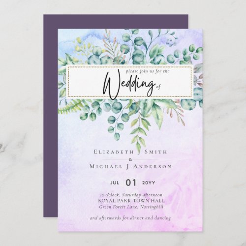 Beautiful Dusty Purple Eucalyptus Greenery Invite