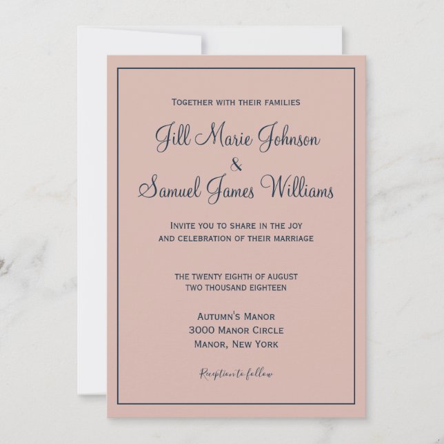Beautiful Dusty Rose and Blue Wedding  Invitation (Front)