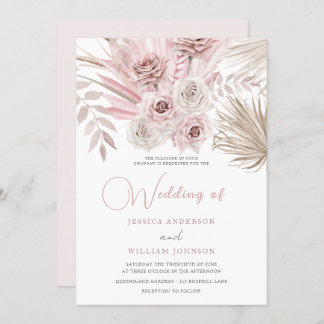 Beautiful Dusty Rose & Blush Ivory Boho Wedding Invitation