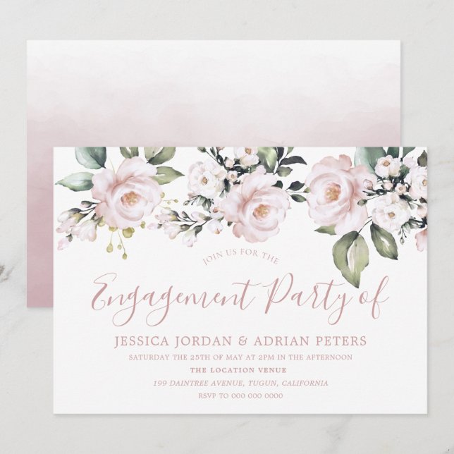 Beautiful Dusty Rose Blush Pink Engagement Party Invitation (Front/Back)