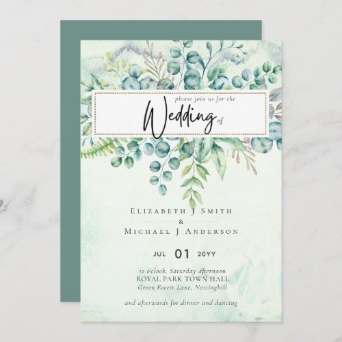 Beautiful Dusty Sage Eucalyptus Greenery Invite