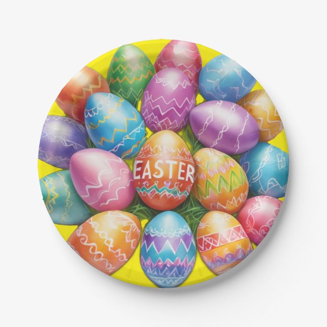 Beautiful Dyed Easter Egg Design  Paper Plates (Front)