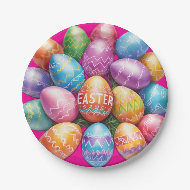 Beautiful Dyed Easter Egg Design  Paper Plates (Front)