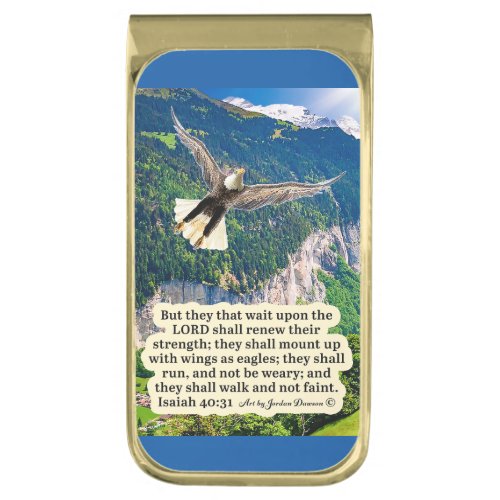 Beautiful Eagle Scripture Isaiah 4031 Gold Finish Money Clip