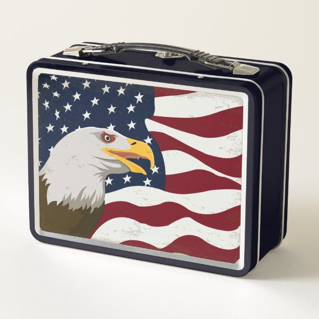 Beautiful Eagle & USA Flag Metal Lunch Box (Back)