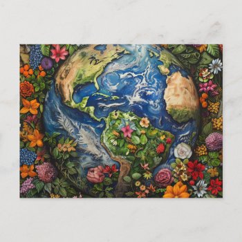 Beautiful Earth Day Floral Globe Design Postcard by azlaird at Zazzle