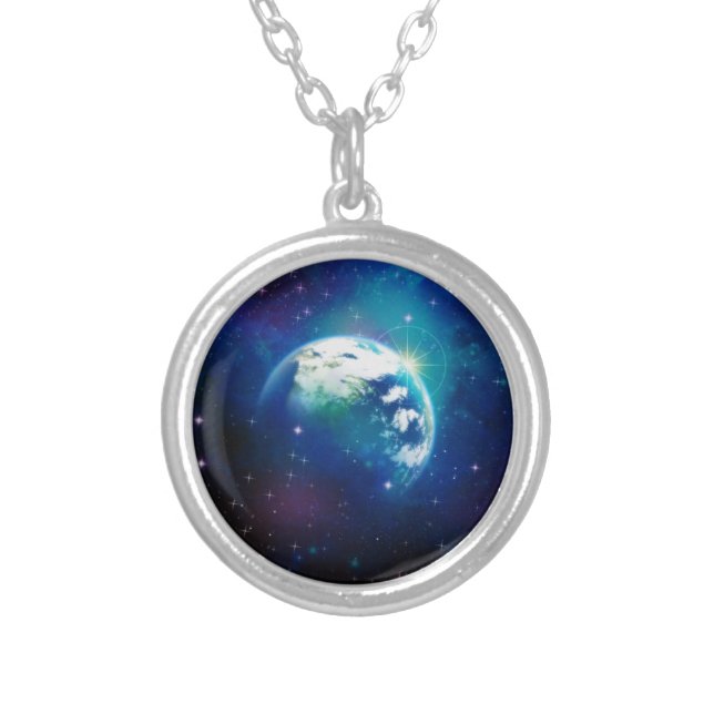 Beautiful Earth Silver Plated Necklace (Front)