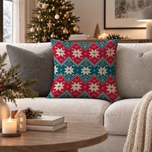 Beautiful Earthy Nordic Snowflake Throw Pillow Art