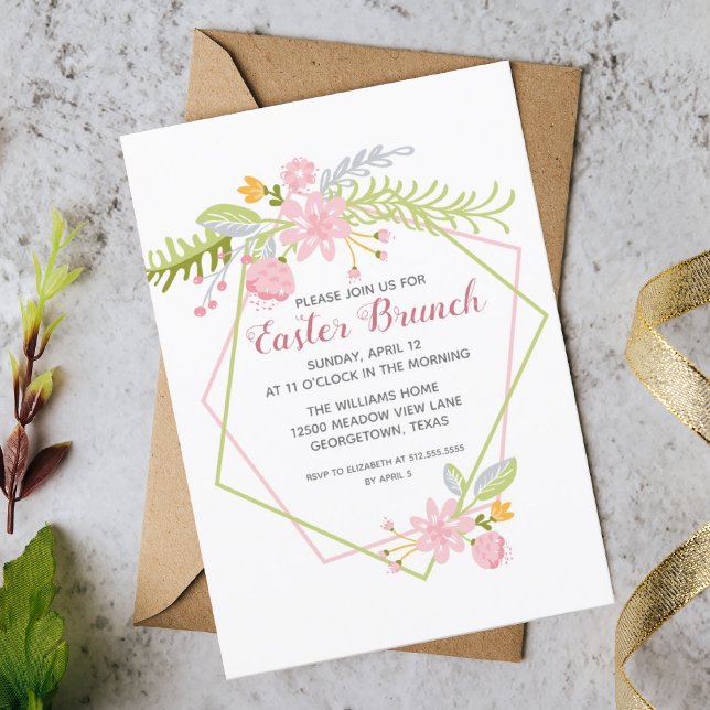 Beautiful Easter Brunch Floral Geometric Party Invitation (Creator Uploaded)