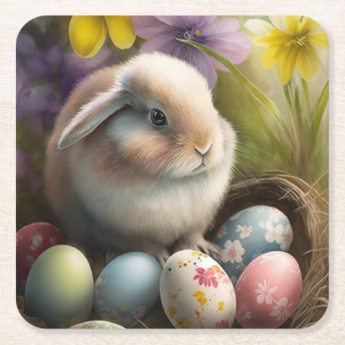 Beautiful Easter Bunny In Spring Paper Coasters