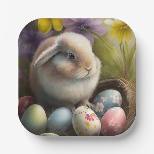 Beautiful Easter Bunny In Spring Paper Plates