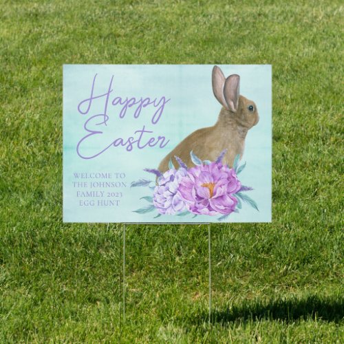 Beautiful Easter Bunny Pastel Floral Egg Hunt Yard Sign