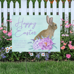 Beautiful Easter Bunny Pastel Floral Egg Hunt Yard Sign