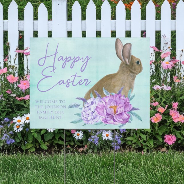 Beautiful Easter Bunny Pastel Floral Egg Hunt Yard Sign (Creator Uploaded)