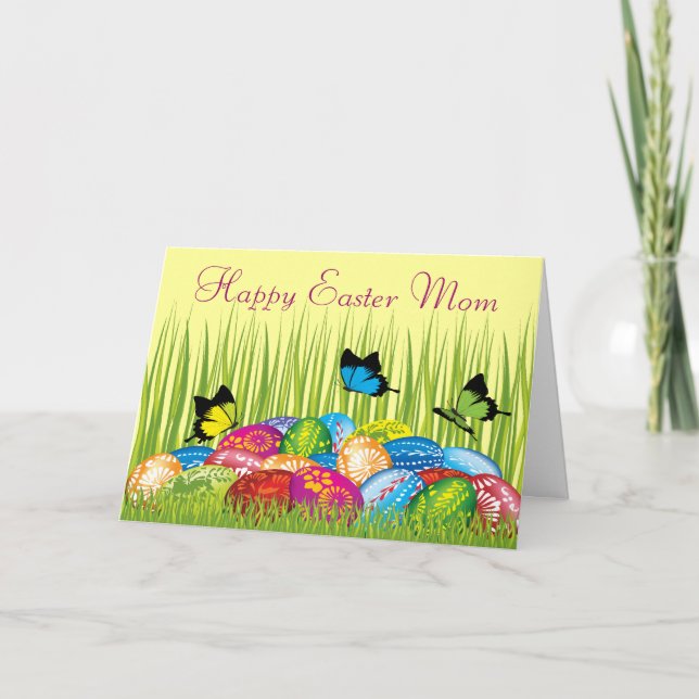 Beautiful Easter Eggs & Butterflies Mom Holiday Card (Front)
