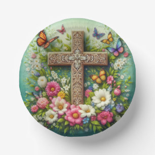 Beautiful Easter floral cross with butterflies Paper Bowls