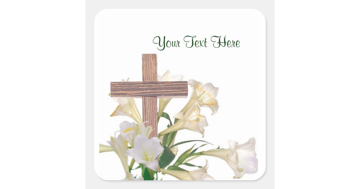 Beautiful Easter Lilies & Wooden Cross Sticker Zazzle