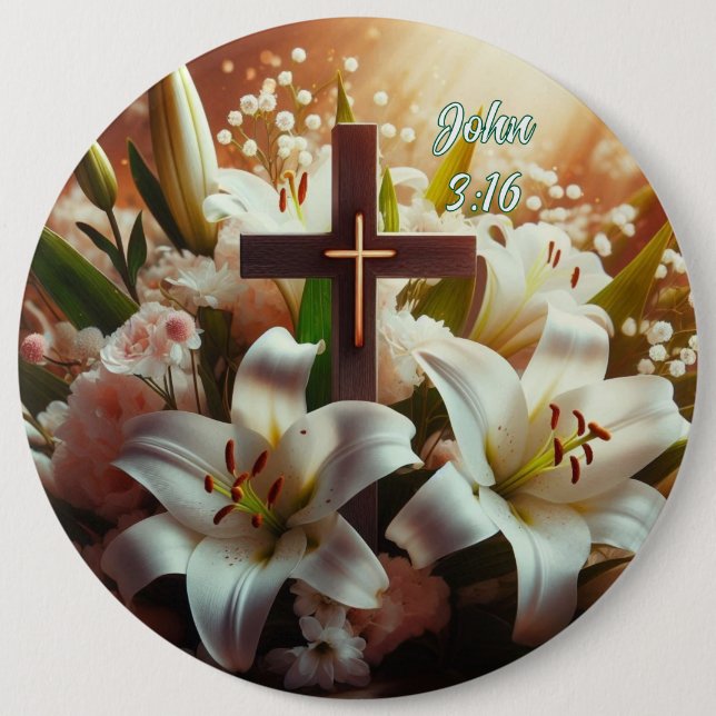 Beautiful Easter lily cross Button (Front)