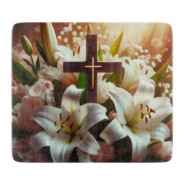 Beautiful Easter lily cross Cutting Board (Front)