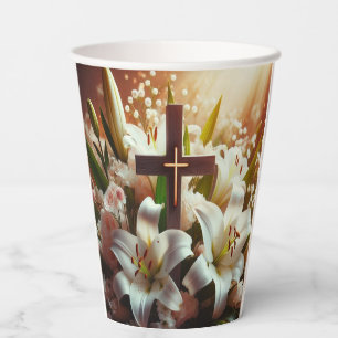 Beautiful Easter lily cross Paper Cups