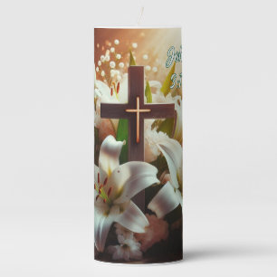 Beautiful Easter lily cross Pillar Candle