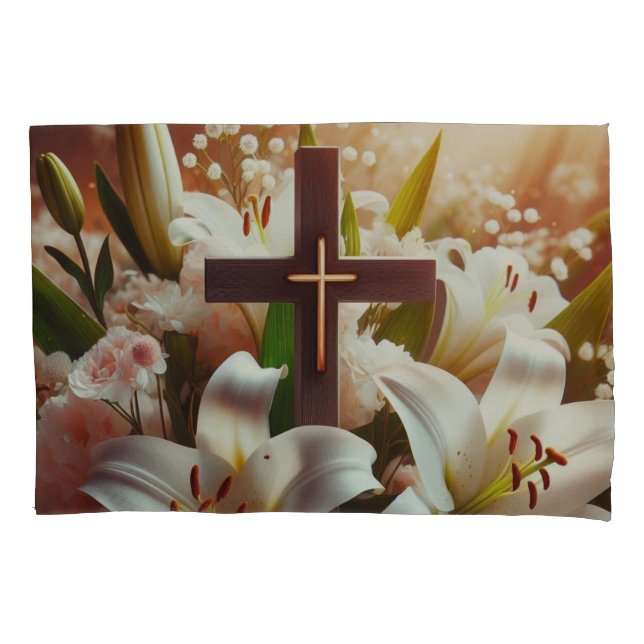 Beautiful Easter lily cross Pillow Case (Front)