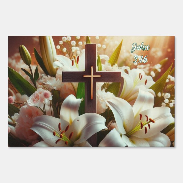 Beautiful Easter lily cross Sign (Front)