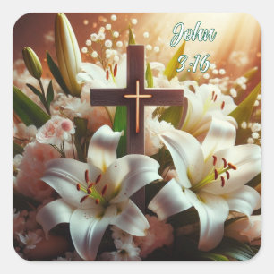 Beautiful Easter lily cross Square Sticker
